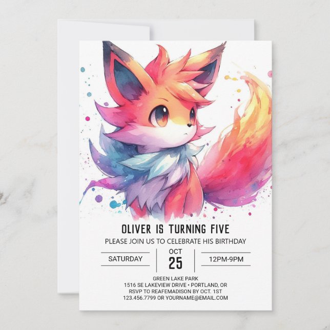  Whimsical Editable Fox Birthday  Invitation (Front)