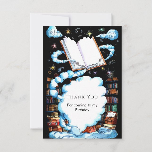 Whimsical Editable Magical Storybook Birthday Thank You Card (Front)