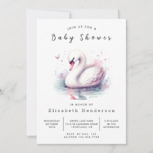 Whimsical Editable Swan Baby Shower Invitation