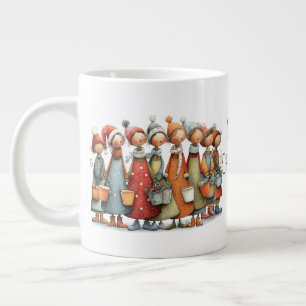 Whimsical Eight Maids a-Milking 12 Days Christmas Large Coffee Mug
