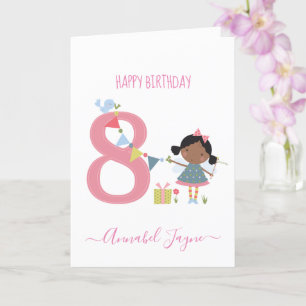 Whimsical Eighth birthday fairy cute pink Card