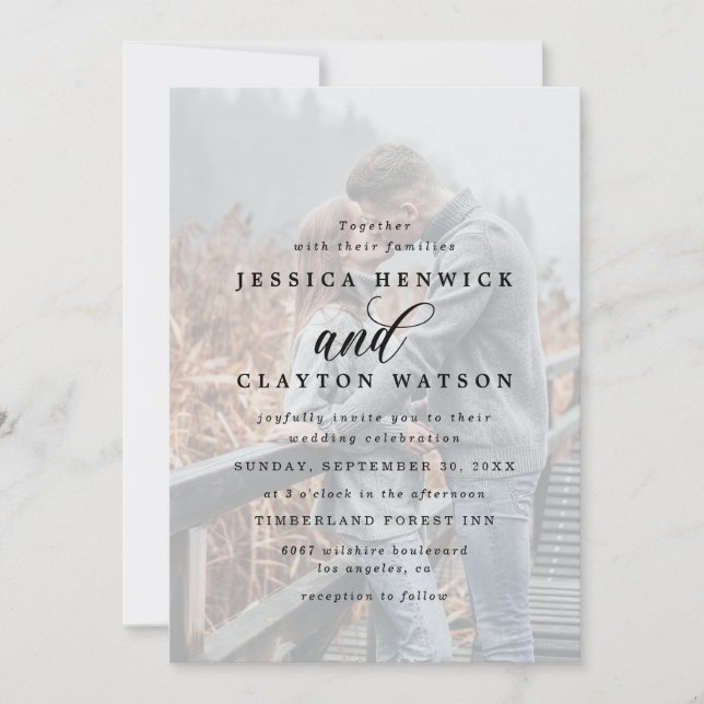 Whimsical Elegant 4 Photo Vellum Overlay Wedding Invitation (Front)