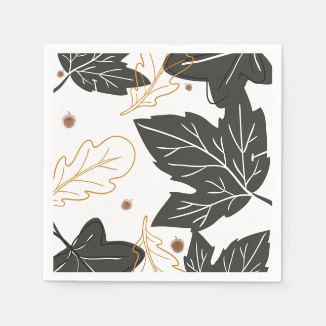 Whimsical Elegant Autumn Fall Leaves Acorns Napkin (Front)