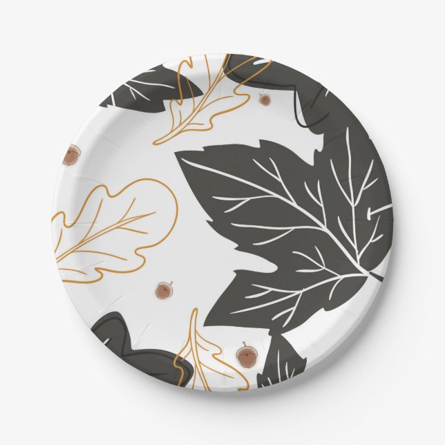 Whimsical Elegant Autumn Fall Leaves Acorns Paper Plate (Front)