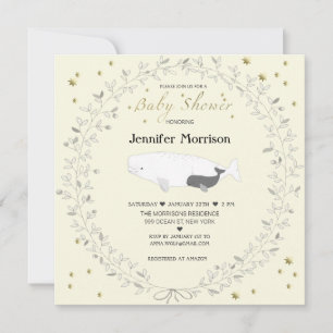 Whimsical Elegant Beluga Whale Baby Shower Invitation
