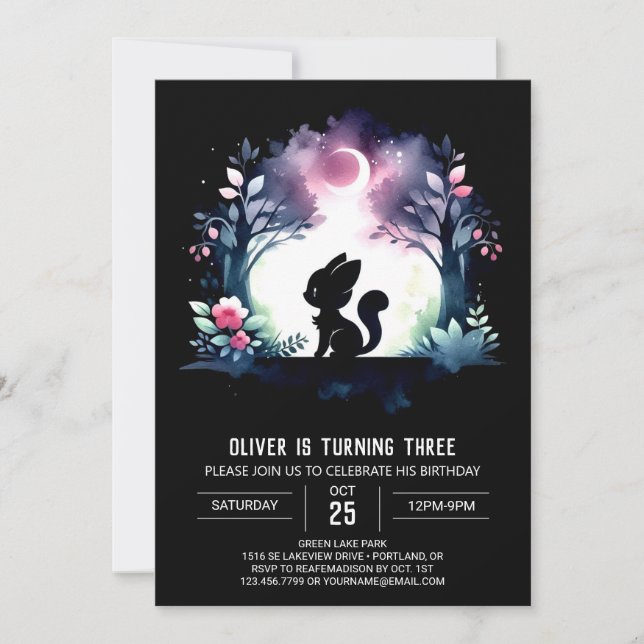 Whimsical Elegant Cat Birthday Invitation (Front)