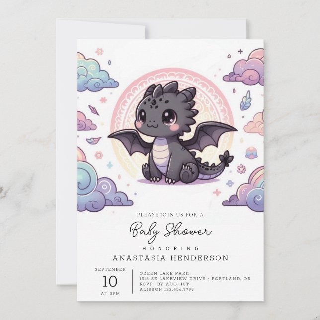 Whimsical Elegant Dragon Baby Shower Invitation (Front)