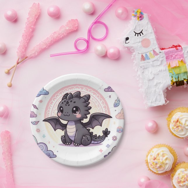 Whimsical Elegant Dragon Baby Shower Paper Plate (Party)