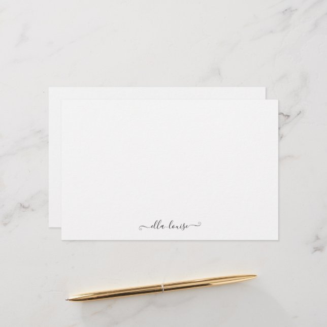 Whimsical Elegant Feminine Black Script Name Stationery (Front/Back In Situ)