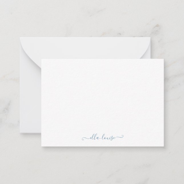 Whimsical Elegant Feminine Blue Script Name Card (Front)
