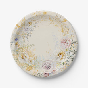 whimsical elegant floral baby shower paper plate