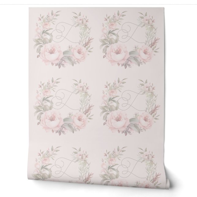 Whimsical Elegant Floral Monogram Crest  Wallpaper (Unrolling)
