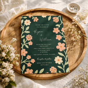 Whimsical Elegant Green Floral Border Wedding Invitation