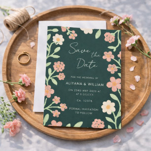 Whimsical Elegant Green Floral Border Wedding Save The Date