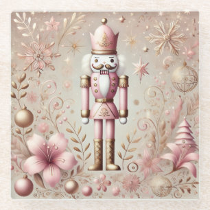 Whimsical Elegant Pink and Gold Pastel Nutcracker Glass Coaster