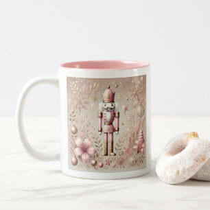 Whimsical Elegant Pink and Gold Pastel Nutcracker  Two-Tone Coffee Mug
