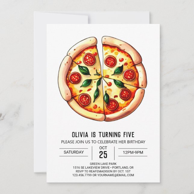 Whimsical Elegant Pizza Birthday Invitation (Front)