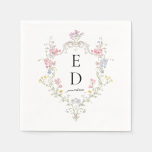 Whimsical Elegant Rococo Floral Crest Monogram Napkin