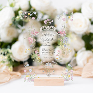 Whimsical Elegant Rococo Floral Crest Wedding Acrylic Invitations