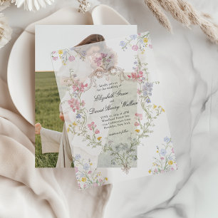 Whimsical Elegant Rococo Floral Crest Wedding Vellum Invitations