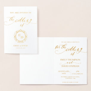 Whimsical Elegant Script Monogram Wedding Foil Card