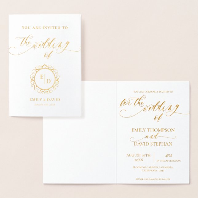 Whimsical Elegant Script Monogram Wedding Foil Card (Display)