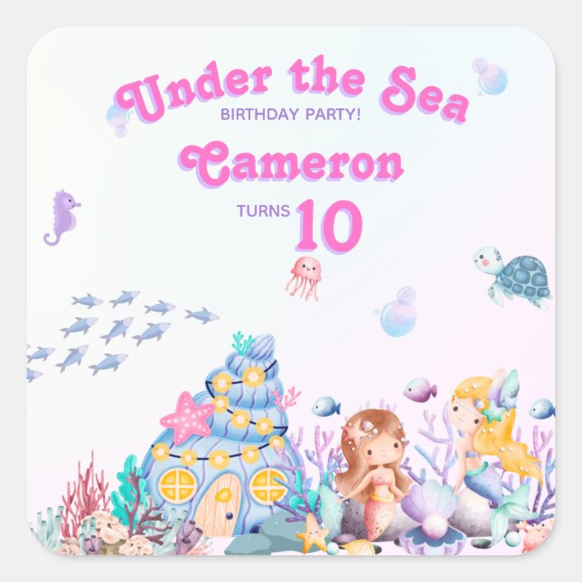 Whimsical Elegant Sweet Under the Sea Mermaid  Square Sticker (Front)