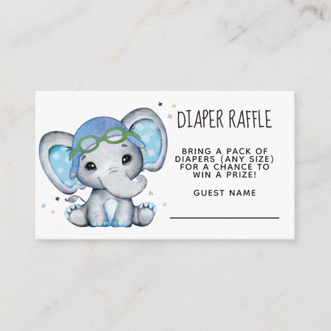 Whimsical Elephant Aeroplane Diaper Raffle Enclosure Card (Front)