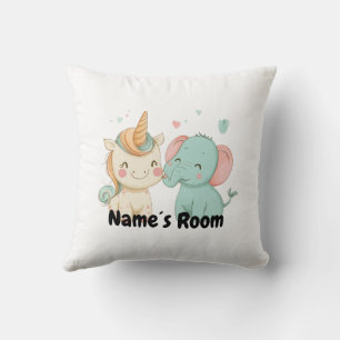 Whimsical Elephant and Unicorn Friends Kids Room Cushion