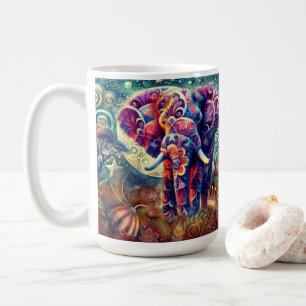 Whimsical Elephant at Night Blue Purple Stars Moon Coffee Mug