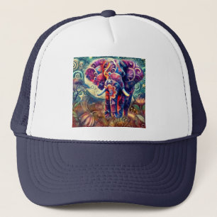 Whimsical Elephant at Night Blue Purple Stars Moon Trucker Hat