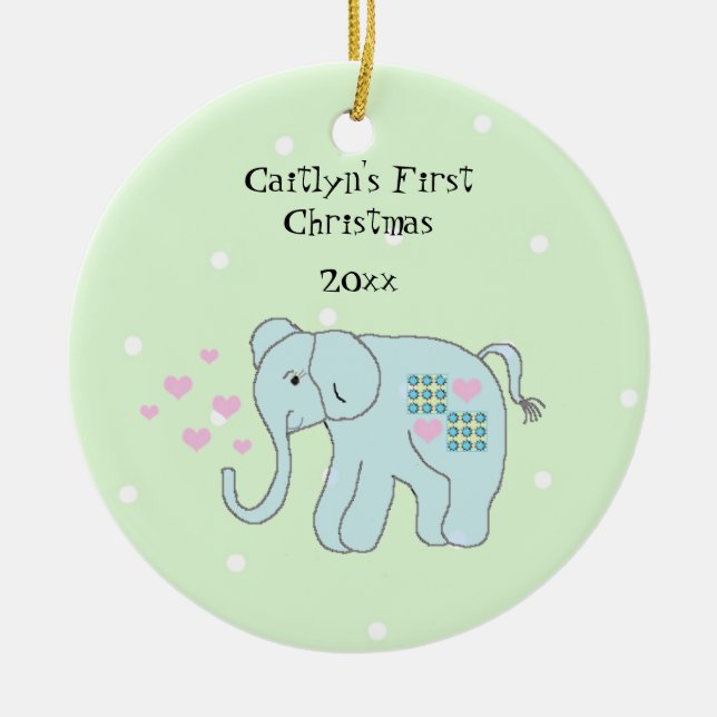 Whimsical Elephant Baby's First Christmas Ceramic Tree Decoration (Front)