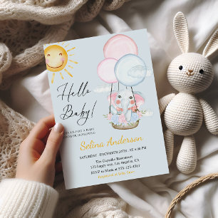 Whimsical Elephant Balloon Baby Shower Invitation