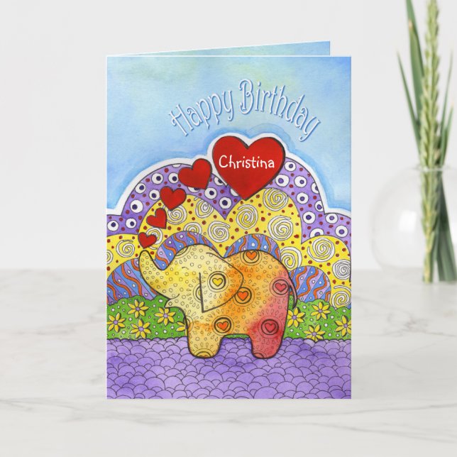 Whimsical Elephant Child's Birthday Card (Front)