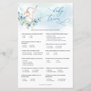 Whimsical elephant dusty blue Baby Trivia game