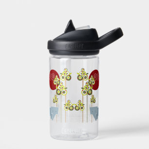 Whimsical Elephant Family In The Forest & Red Sun Water Bottle