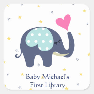 Whimsical Elephant Filled With Love! Personalise Square Sticker