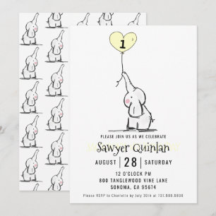 Whimsical Elephant First Birthday  Invitation