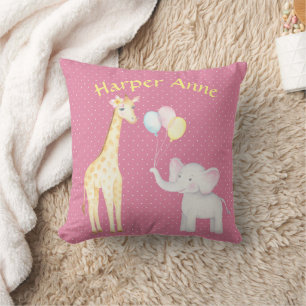 Whimsical Elephant & Giraffe Nursery Throw Pillow