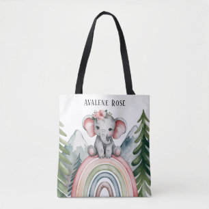 Whimsical Elephant Rainbow Baby Shower Favour Tote Bag