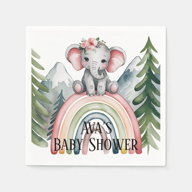 Whimsical Elephant Rainbow Baby Shower Napkin (Front)
