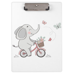 Whimsical Elephant Riding Bike –Kids Animal Design Clipboard
