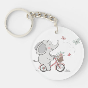 Whimsical Elephant Riding Bike –Kids Animal Design Key Ring