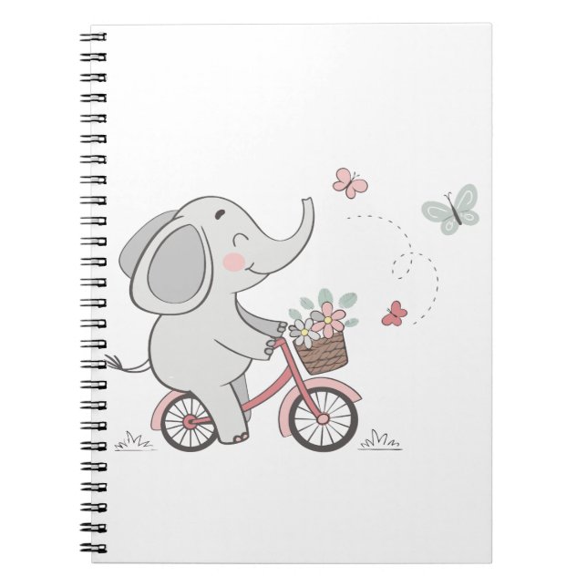 Whimsical Elephant Riding Bike –Kids Animal Design Notebook (Front)