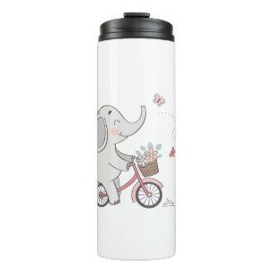 Whimsical Elephant Riding Bike –Kids Animal Design Thermal Tumbler