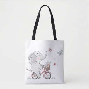 Whimsical Elephant Riding Bike –Kids Animal Design Tote Bag