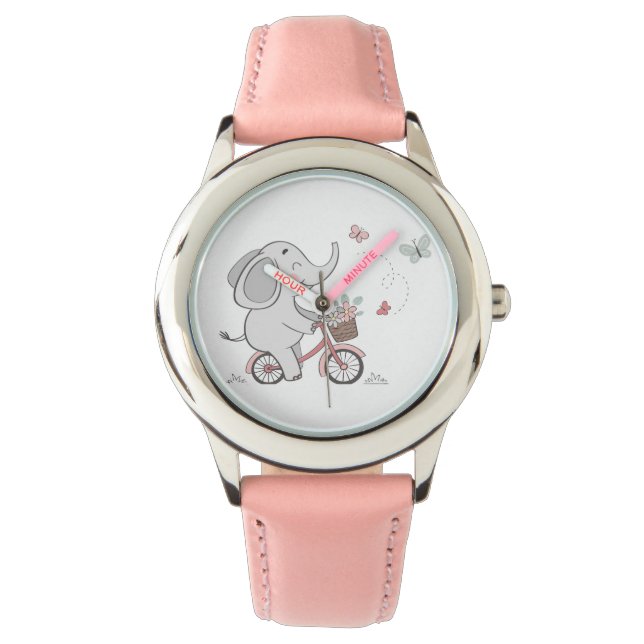 Whimsical Elephant Riding Bike –Kids Animal Design Watch (Front)