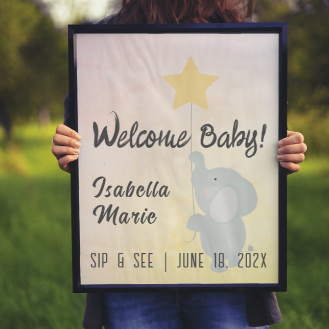 Whimsical Elephant Sip & See Baby Shower Poster (Creator Uploaded)