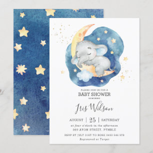 Whimsical Elephant Twinkle Star Baby Shower Boy Invitation