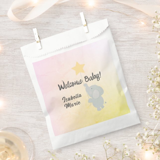 Whimsical Elephant Welcome Baby Favour Bags (Clipped)